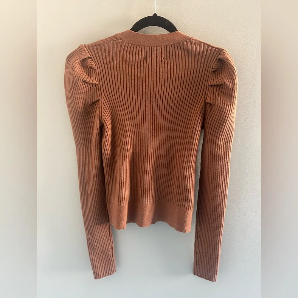 Brown Industry Cardigan with fabric buttons and puff shoulders BNWOT - Picture 9 of 9